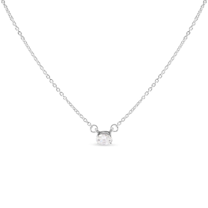 14K White Gold 1/4 Cttw Lab Grown Oval Solitaire Diamond East West 18" Pendant Necklace (G-H Color, VS2-SI1 Clarity)