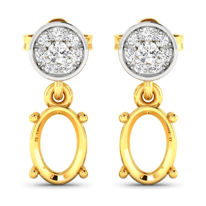 0.11 Carat Genuine White Diamond 14K Yellow Gold Semi Mount Earrings - holds 7x5mm Oval Gemstones