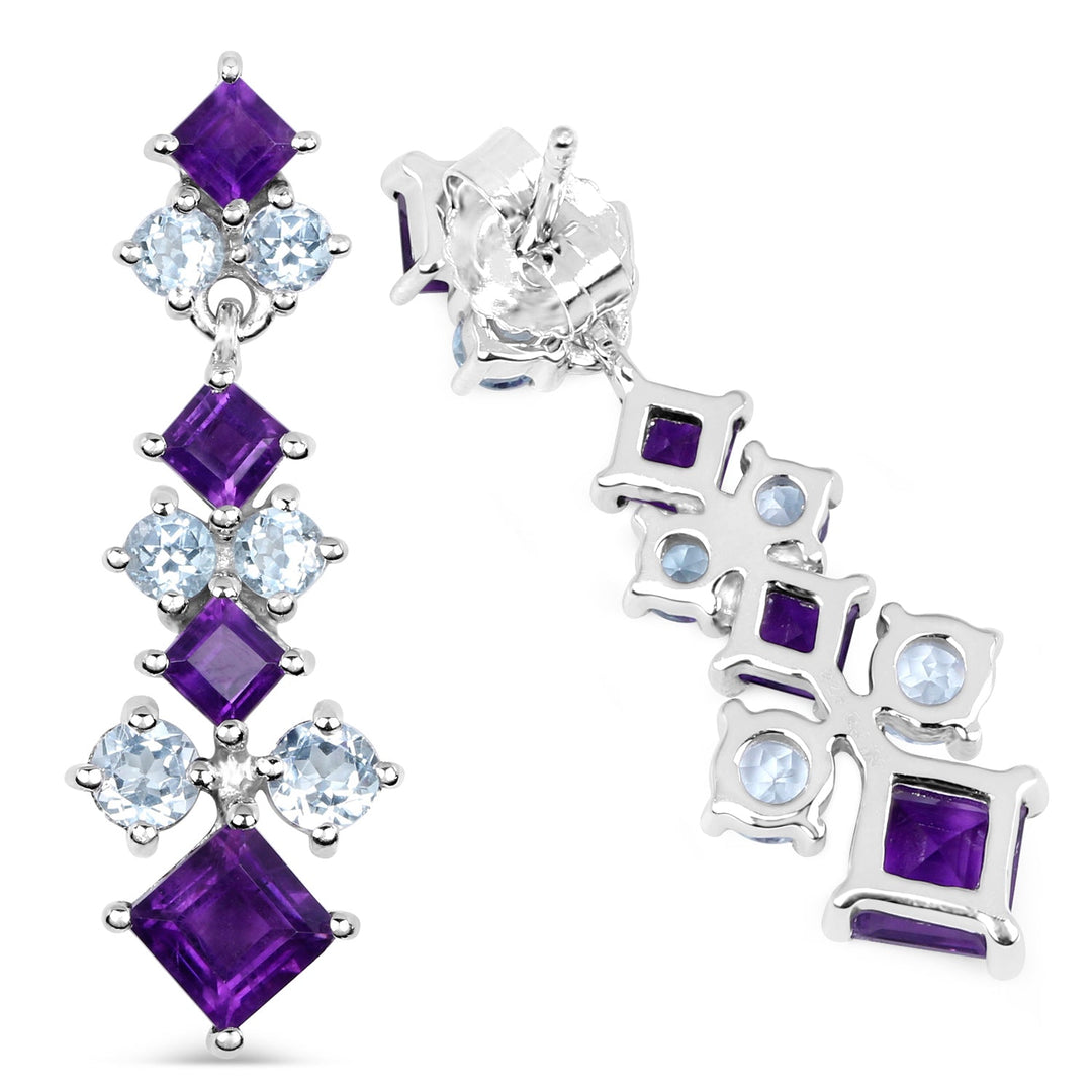 4.94 Carat Genuine Amethyst &amp; Blue Topaz .925 Sterling Silver Earrings