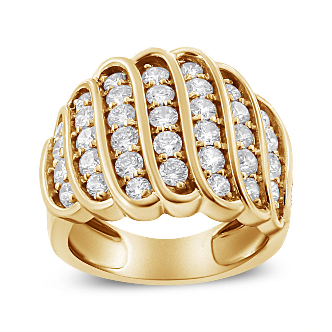 14K Yellow Gold Plated .925 Sterling Silver 2.00 Cttw Diamond Multi Row Band Ring (J-K Color, I1-I2 Clarity) - Ring Size 7