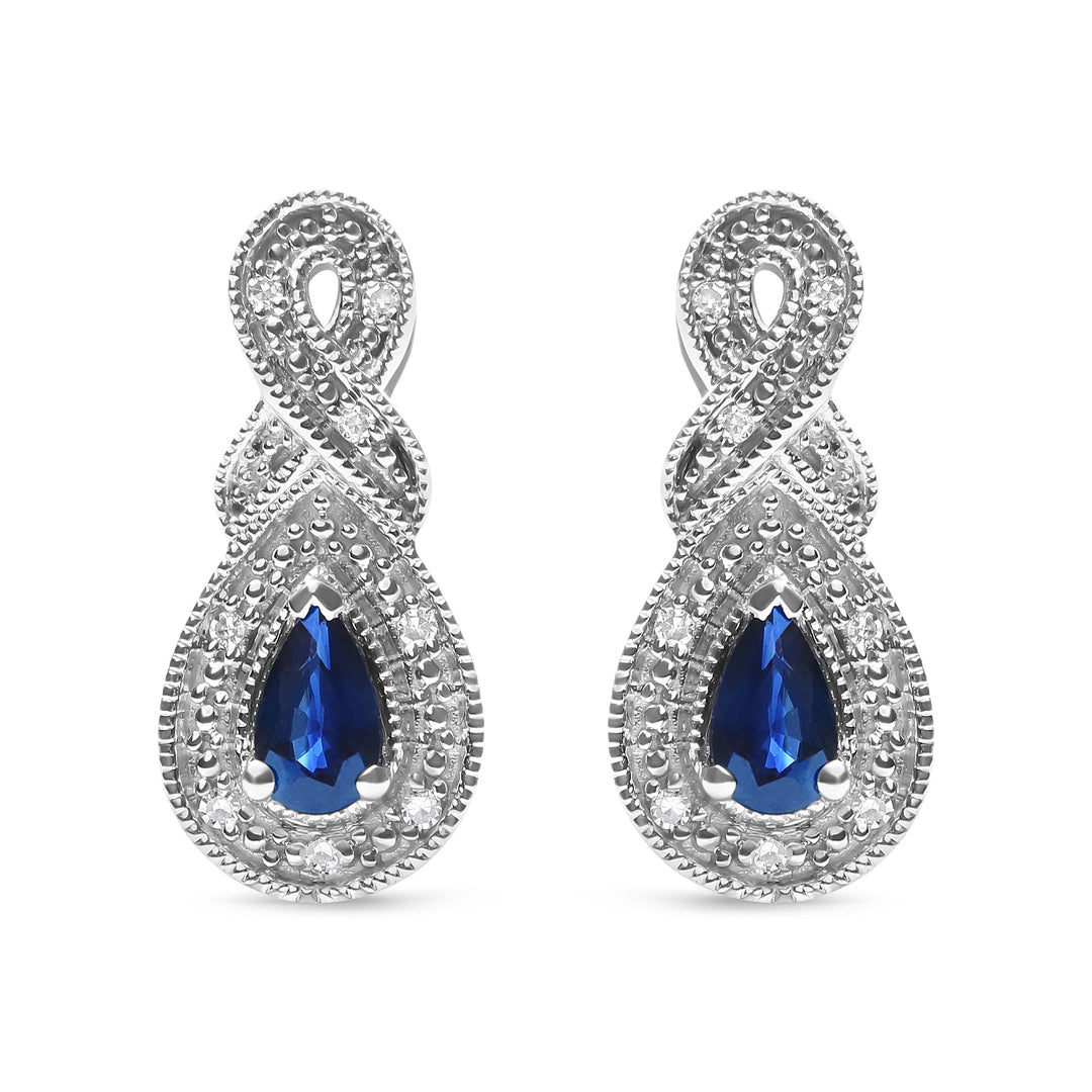 .925 Sterling Silver 4.5 x 3mm Pear Sapphire Gemstone and Diamond Accent Infinity Drop Stud Earrings (H-I Color, SI1-SI2 Clarity)
