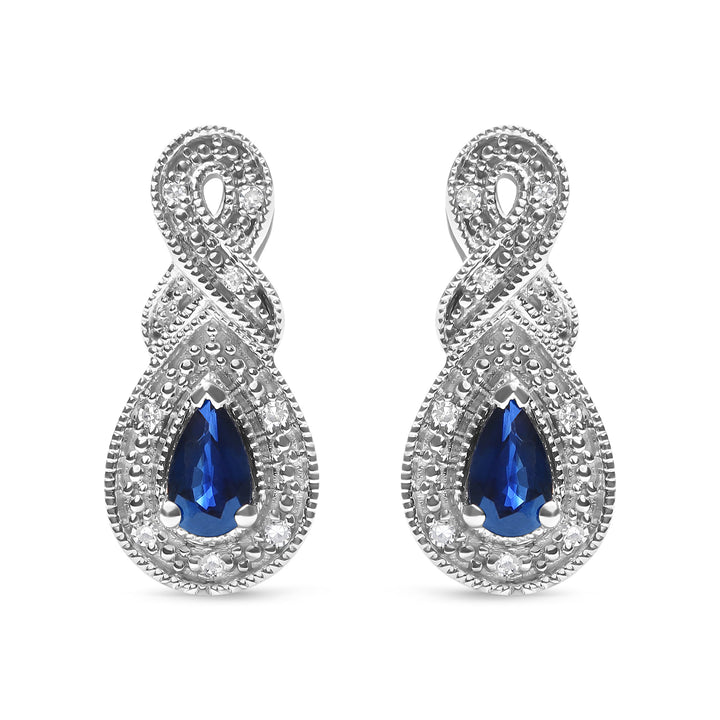 .925 Sterling Silver 4.5 x 3mm Pear Sapphire Gemstone and Diamond Accent Infinity Drop Stud Earrings (H-I Color, SI1-SI2 Clarity)