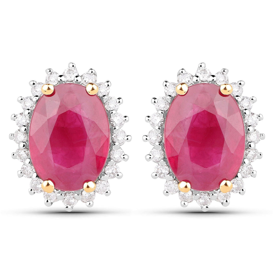 3.14 Carat Genuine Ruby and White Diamond 14K Yellow Gold Earrings