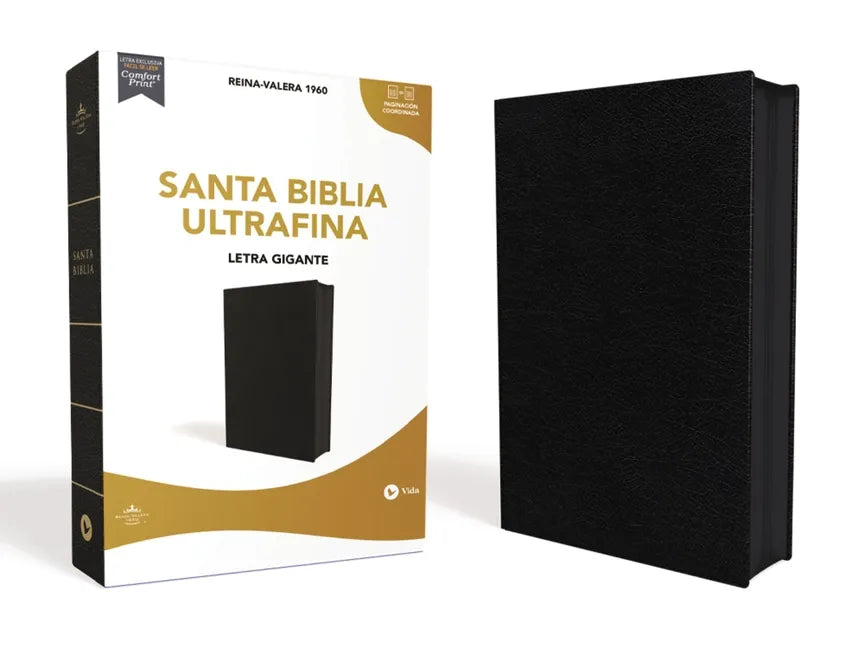Rvr60, Santa Biblia, Ultrafina, Letra Gigante, Piel Fabricada, Negro, Con Cierre, Palabras de Jesús En Rojo, Comfort Print - Leather