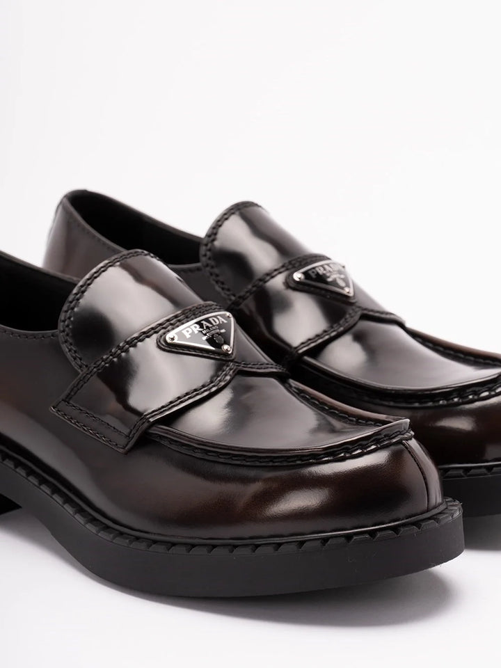 Prada Men `Chocolate` Brushed Leather Loafers