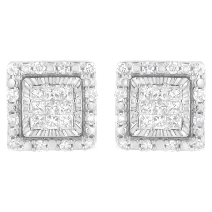 10K White Gold 1/2 cttw Invisible Set Princess-Cut Diamond Square Stud Earring (I-J Color, I1-I2 Clarity)