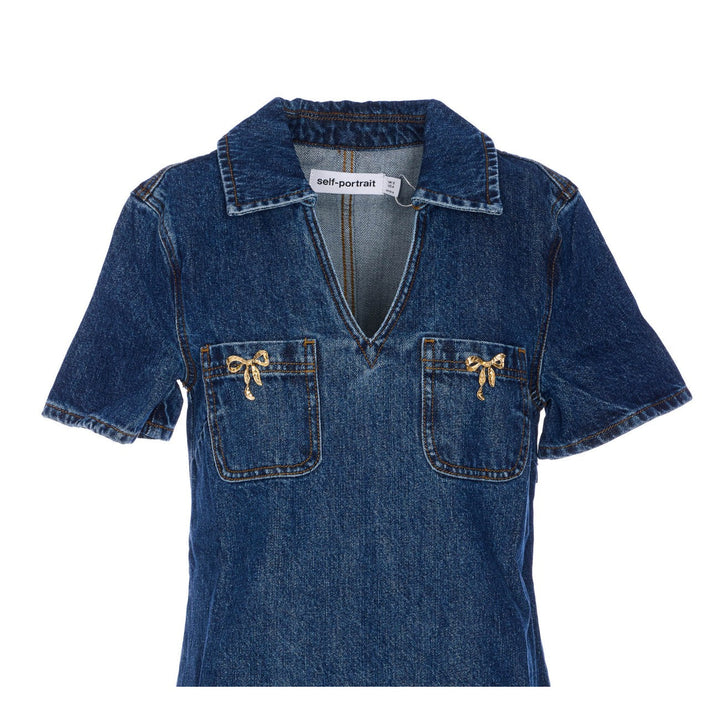 Self Portrait Women Denim Crystal Bow Mini Dress