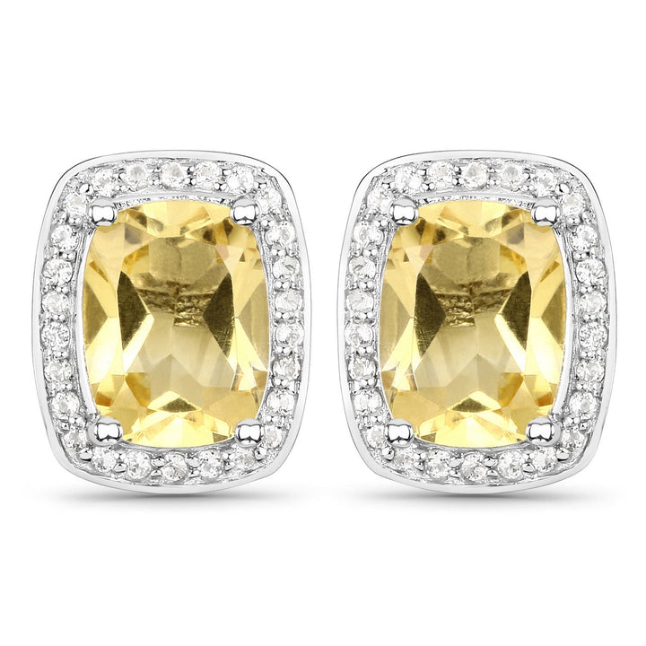 2.81 Carat Genuine Citrine and White Topaz .925 Sterling Silver Earrings