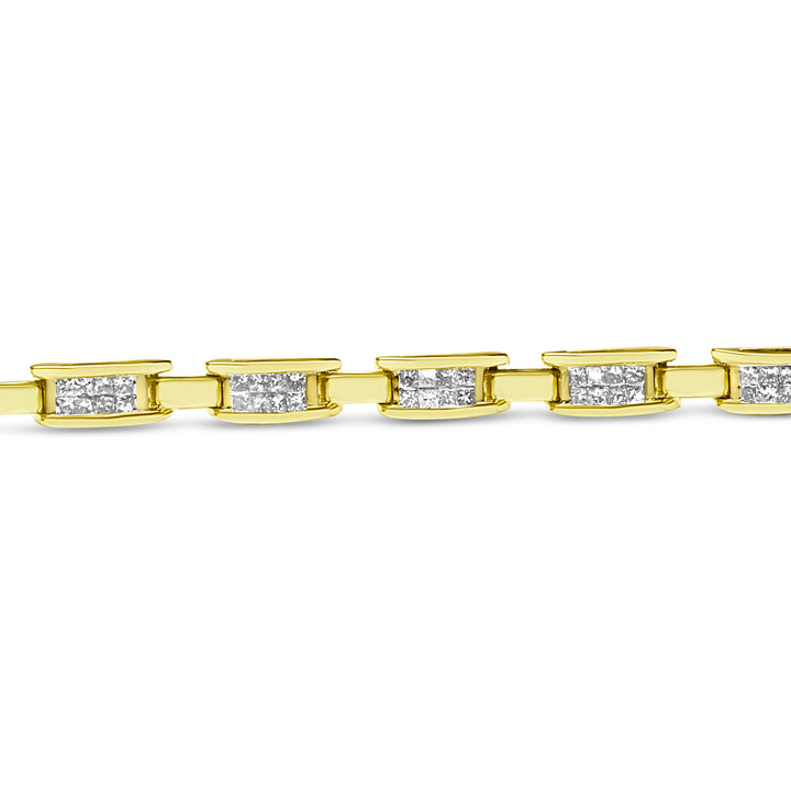 10K Yellow Gold 2.0 Cttw Invisible-Set Princess Cut Diamond Rectangular Link Bracelet (I-J Color, SI2-I1 Clarity) - 7"