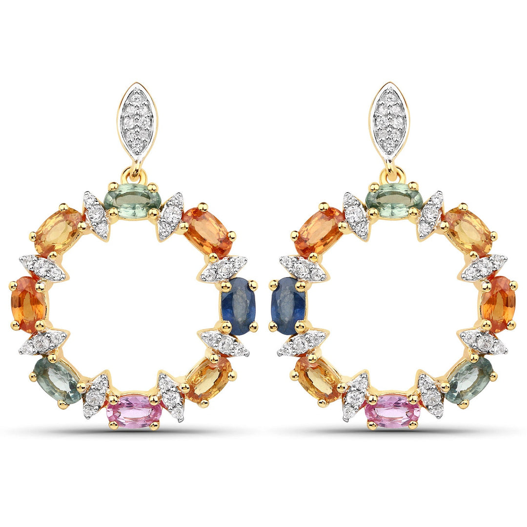 4.12 Carat Genuine Multi Sapphire .925 Sterling Silver Earrings