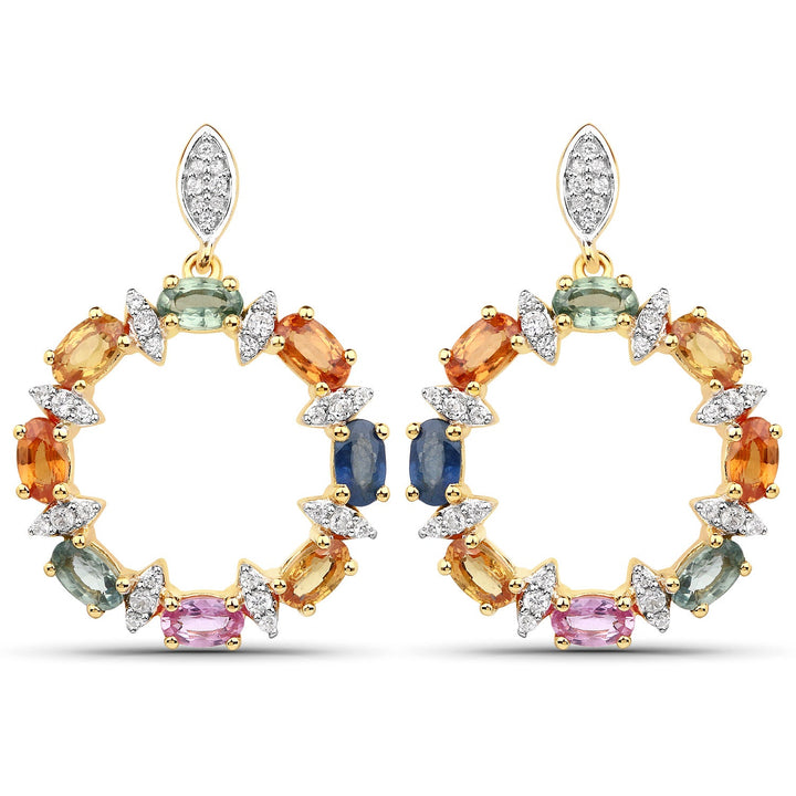 4.12 Carat Genuine Multi Sapphire .925 Sterling Silver Earrings