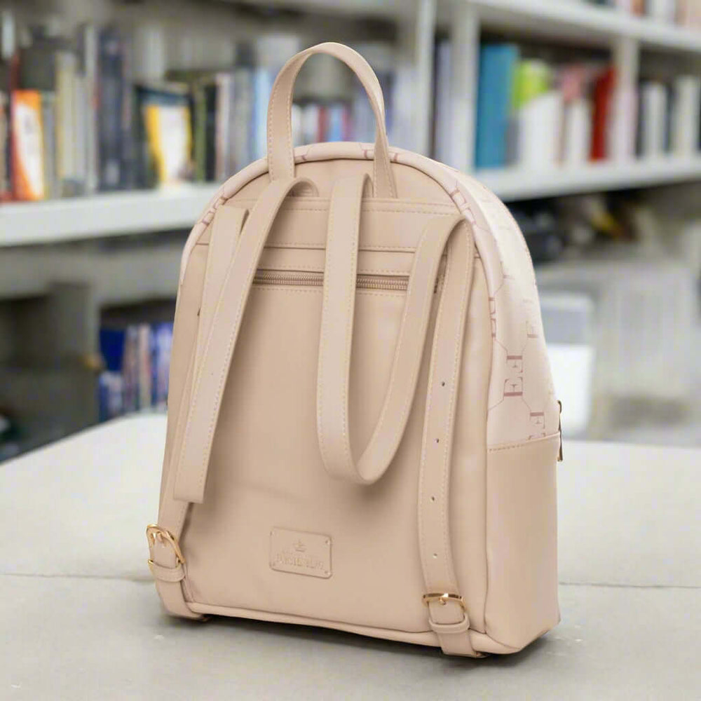 Beige backpack on a white background