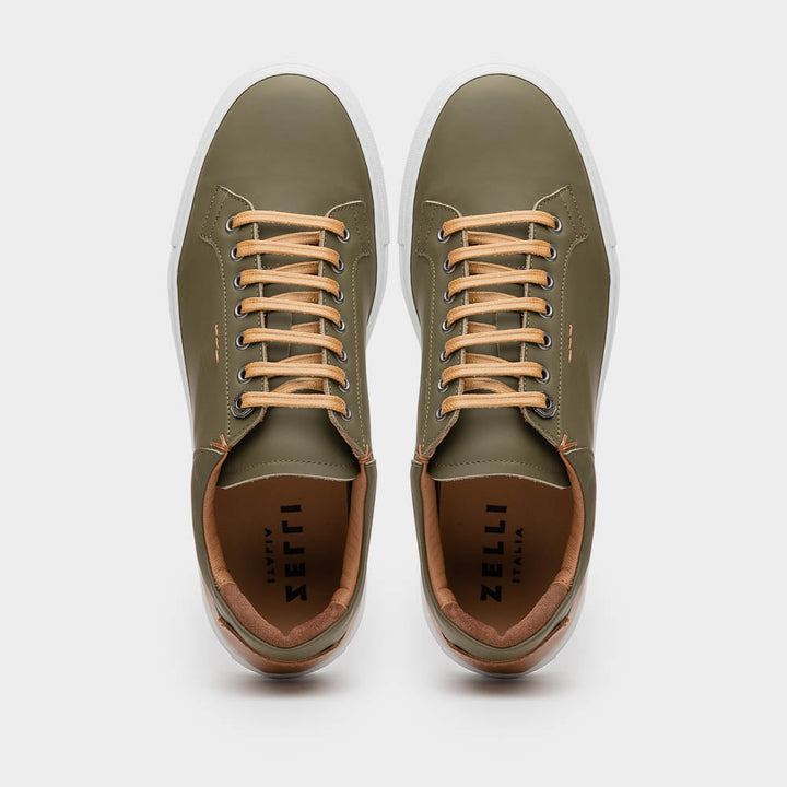 65-229-OLV Diaz Rubberized Calfskin Sneaker Olive Green