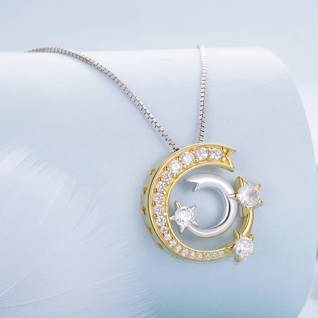 925 Sterling Silver Necklace with Pavé Setting CZ &amp; Plated Gold - 400mm Length