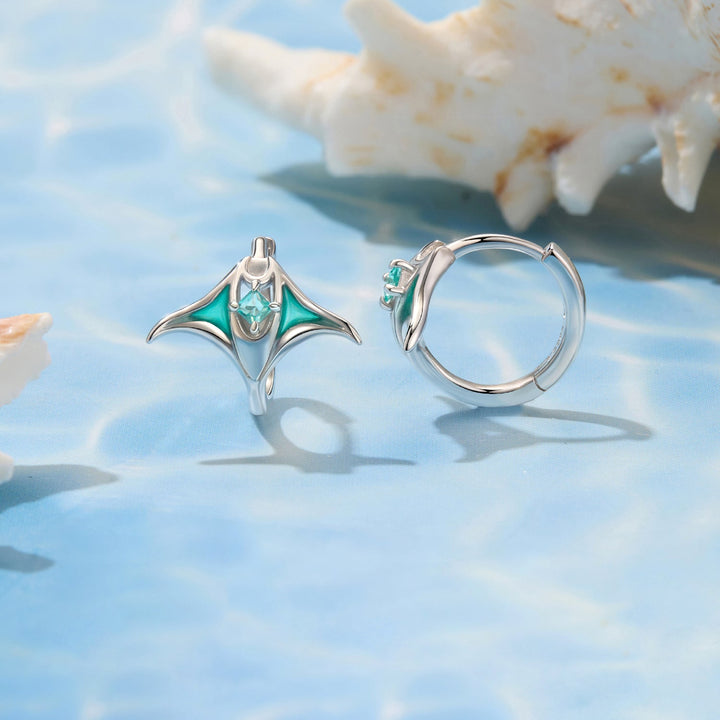925 Sterling Silver Earrings with Transparent Glass, Enamel, White Gold Plated, 1.3x1.5cm for Women