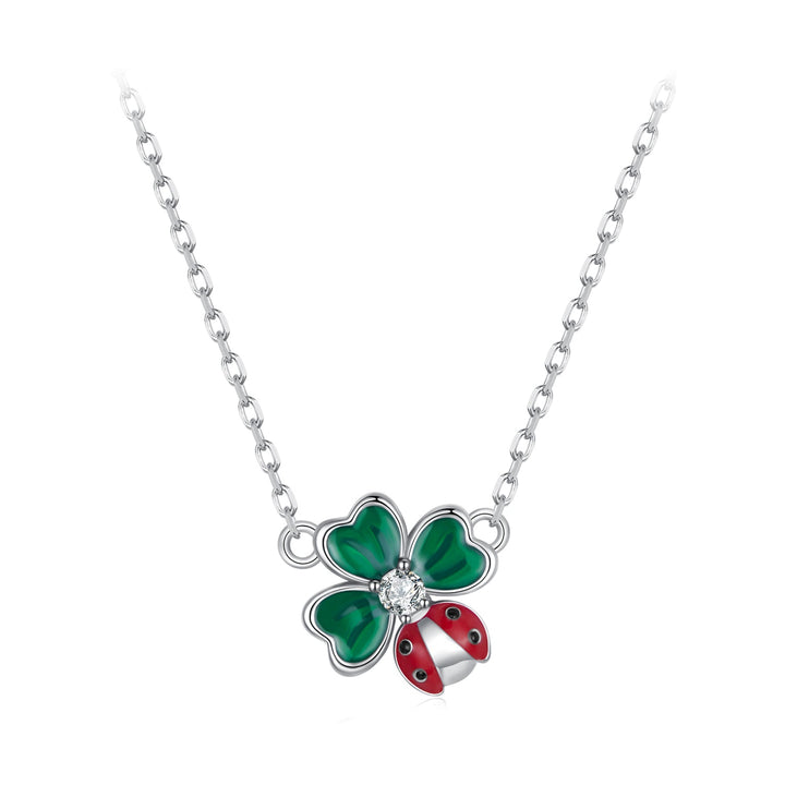 925 Sterling Silver Necklace with Enamel, White Gold Plated, 40+5 cm Chain Length, Women&