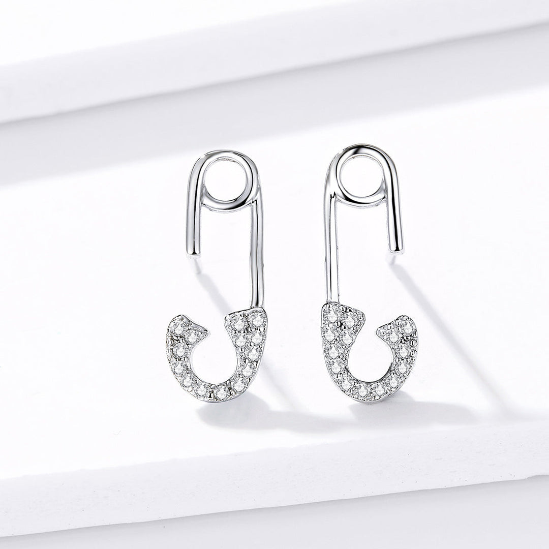 925 Sterling Silver Earrings for Women - 1.7x0.6cm, Platinum Plated with Pavé Setting CZ