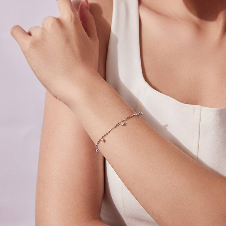 925 Sterling Silver &amp; Moissanite Bracelet for Women - 15+6cm, Plated White Gold
