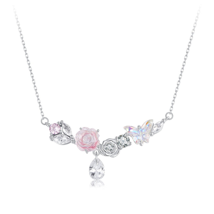 925 Sterling Silver Necklace with CZ &amp; Resin Pendant, 18x39mm, Plated with White Gold