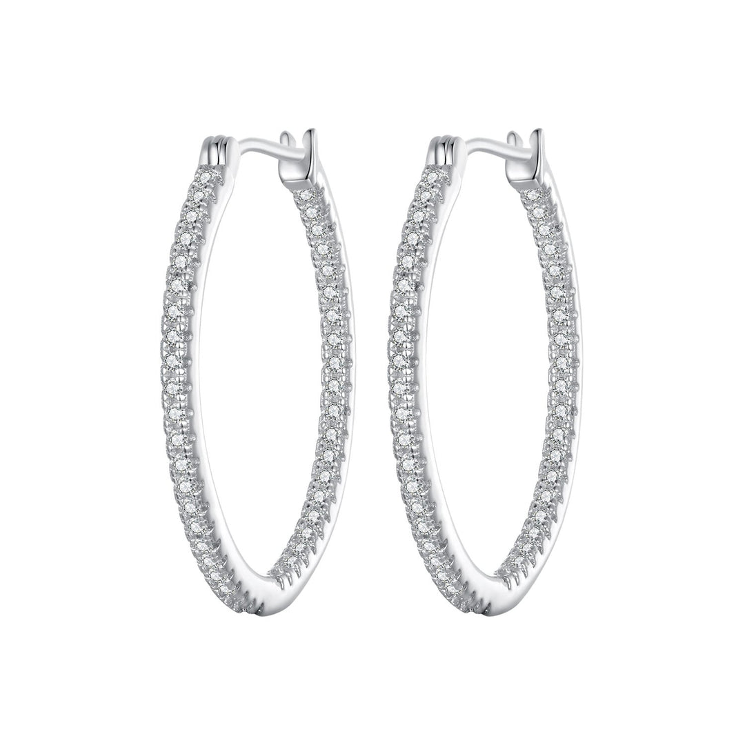 925 Sterling Silver Earrings with Pave Setting CZ in White Gold for Women