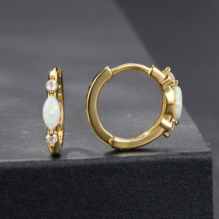 925 Sterling Silver Moissanite and Opal White Gold Plated Earrings for Women