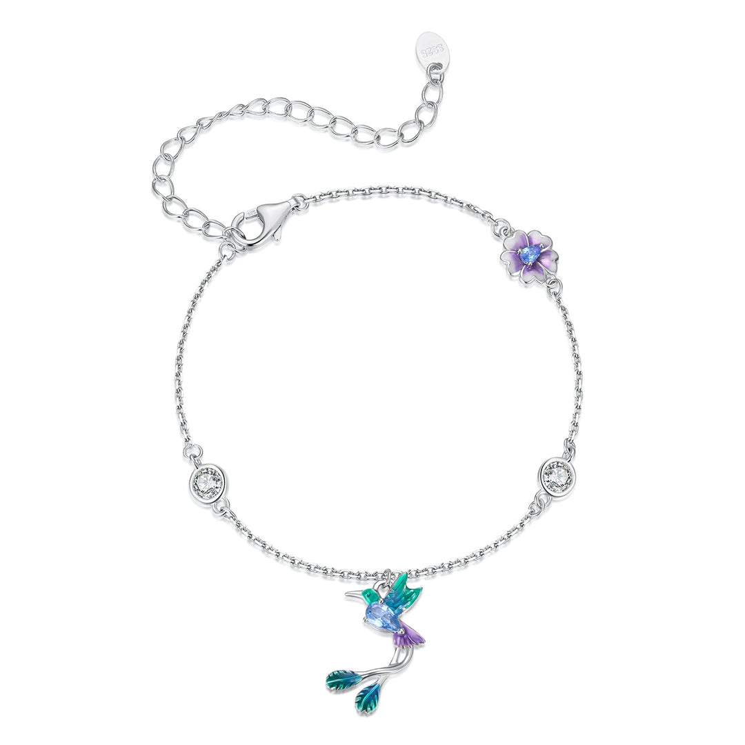 925 Sterling Silver Enamel Pavé CZ White Gold Bracelet for Women 15+6cm