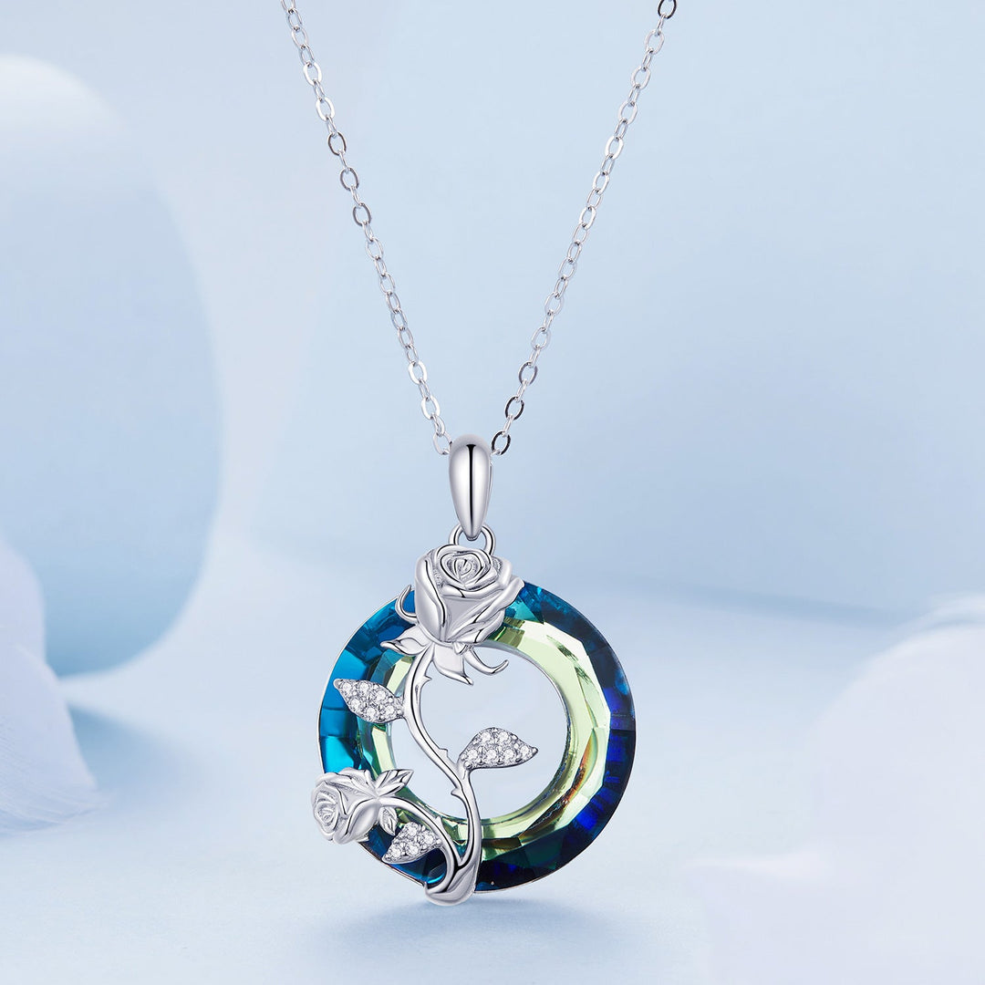 925 Sterling Silver Necklace with Pavé Setting CZ and Transparent Glass, 450mm for Women