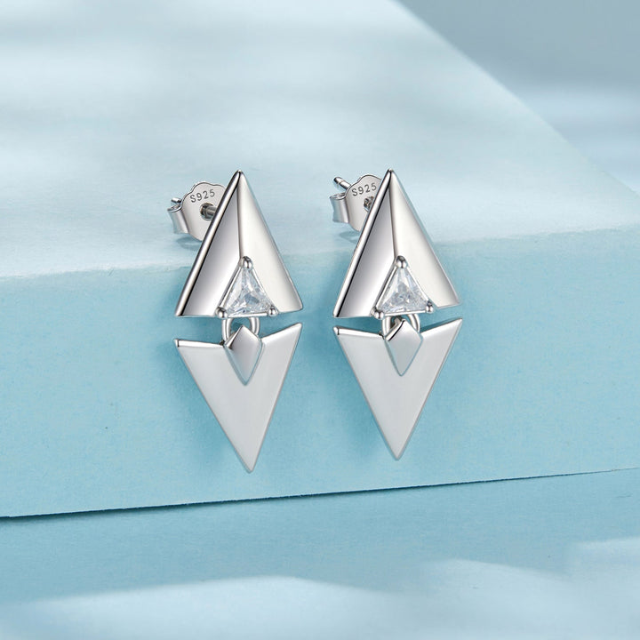 925 Sterling Silver Earrings with White Gold Plating and CZ
