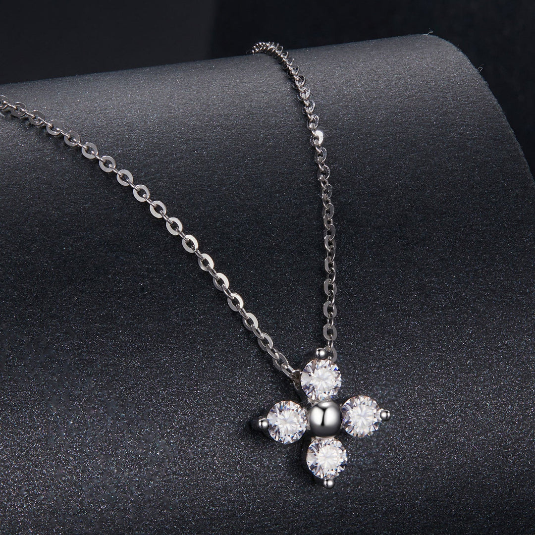 925 Sterling Silver &amp; White Gold Plated Moissanite Necklace 40+5cm for Women