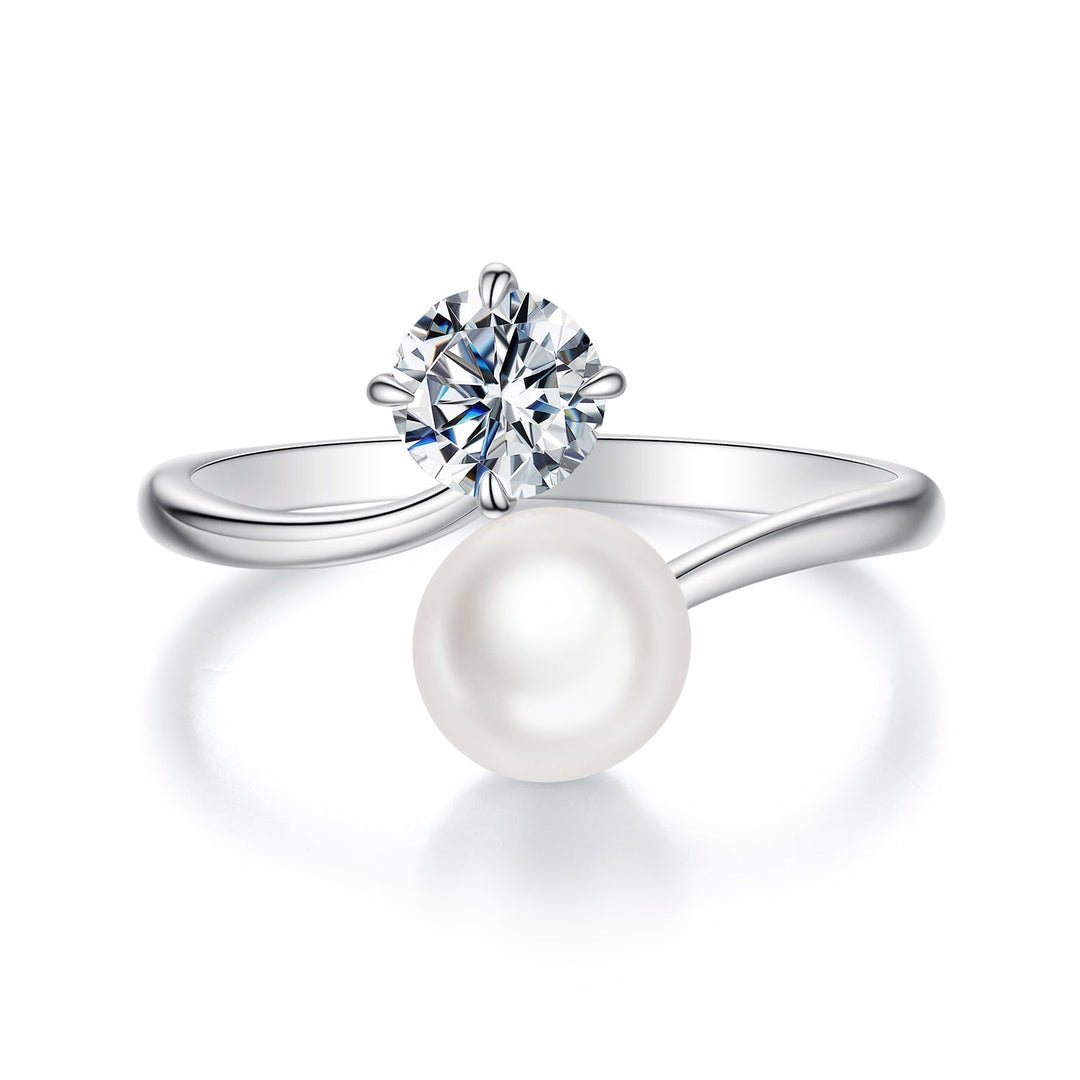 925 Sterling Silver Moissanite 0.5 Carat Freshwater Pearl Ring Size E for Women