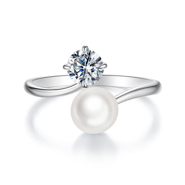 925 Sterling Silver Moissanite 0.5 Carat Freshwater Pearl Ring Size E for Women