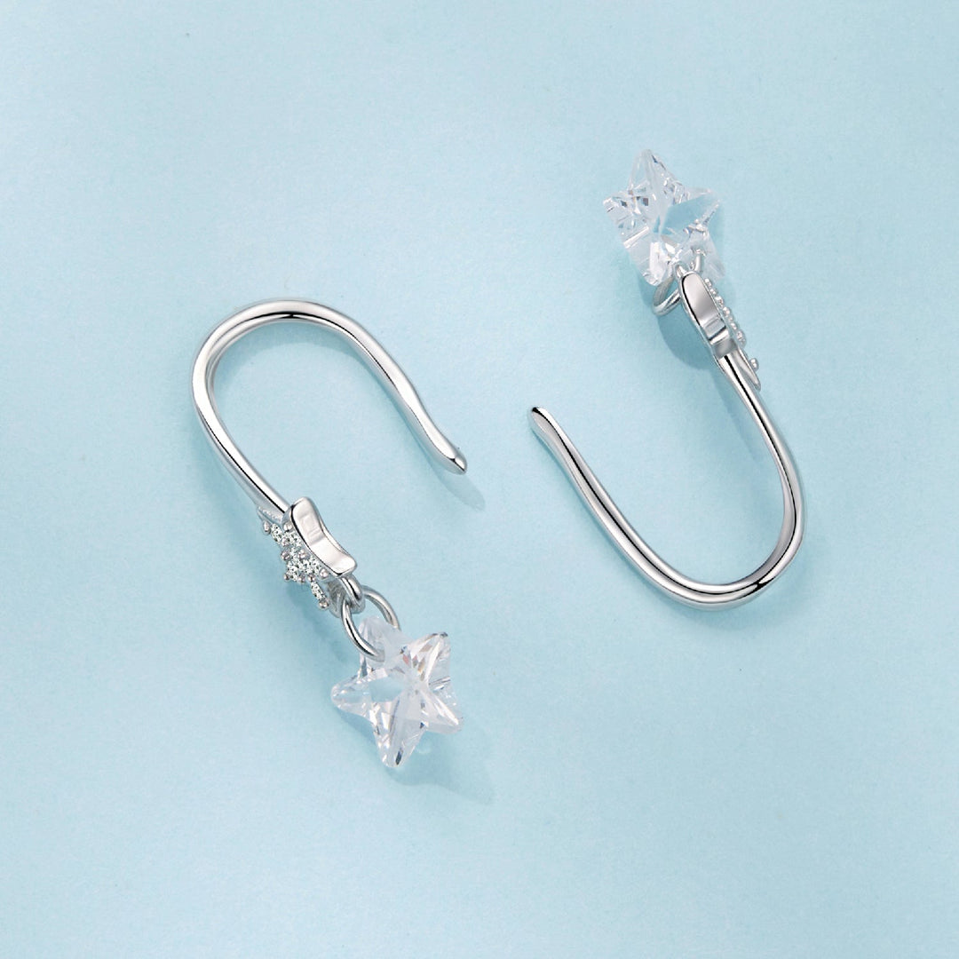 925 Sterling Silver Earrings with Pavé Setting CZ, White Gold Plating, 2.1*0.6cm, for Women