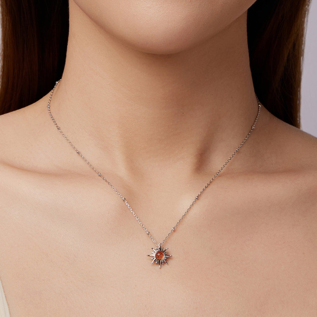 925 Sterling Silver Necklace with Natural Golden Sunstone, 40+5cm, Plated White Gold for Women