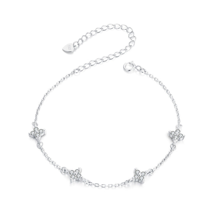 925 Sterling Silver White Gold Plated Adjustable CZ Bracelet for Women