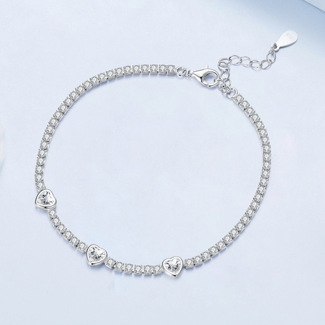 925 Sterling Silver &amp; Pavé Setting CZ Bracelet with White Gold Plating for Women