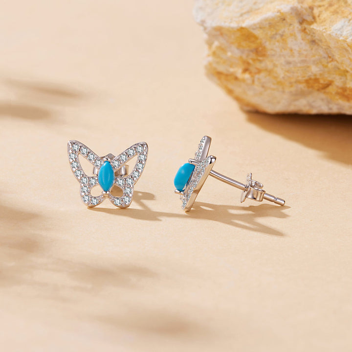 925 Sterling Silver White Gold Plated Earrings with Synthetic Turquoise and CZ