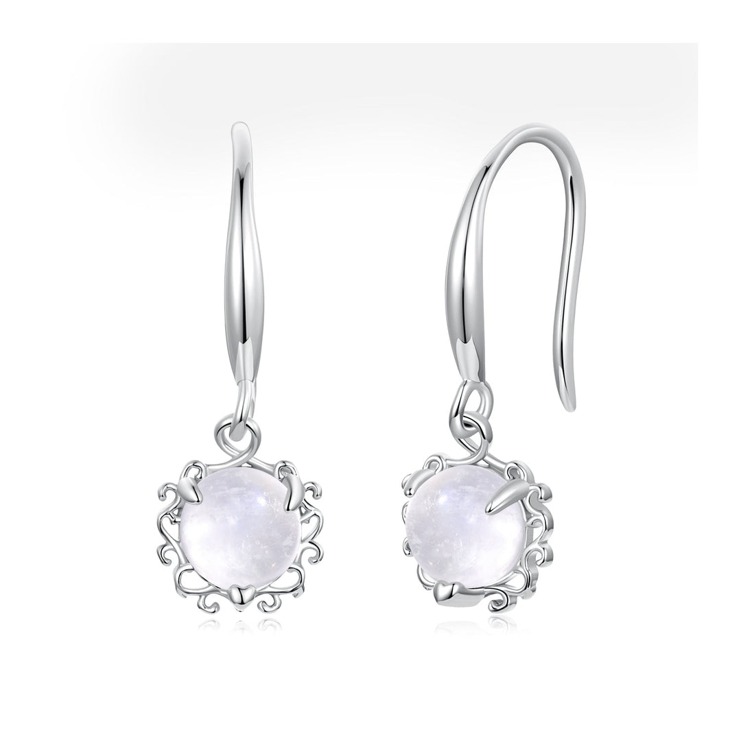 925 Sterling Silver White Gold Plated Natural Moonstone 2.0x0.7cm Earrings for Women