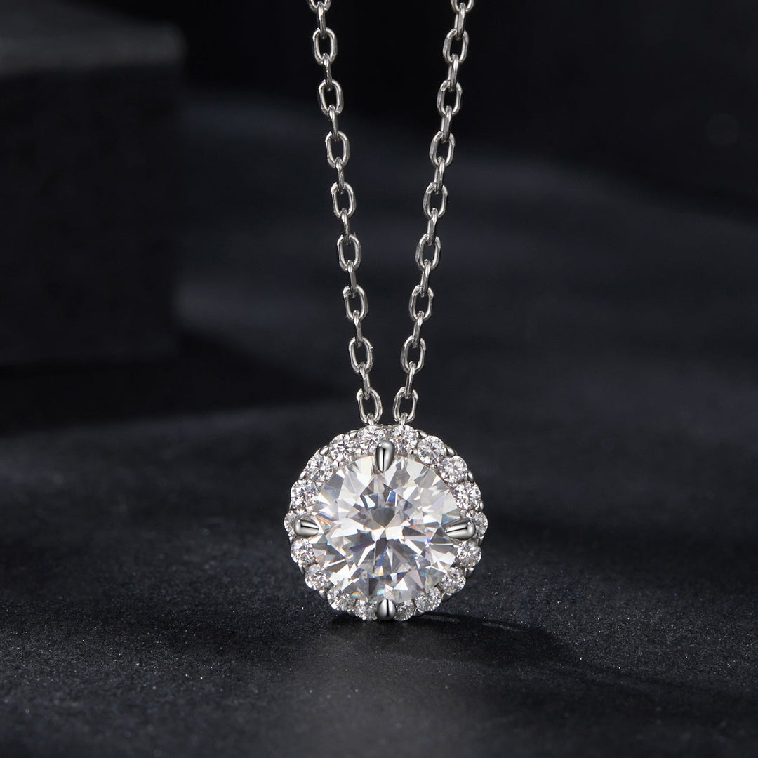 925 Sterling Silver Moissanite Necklace 40+5cm with Pavé Setting for Women