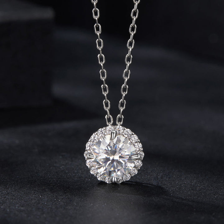 925 Sterling Silver Moissanite Necklace 40+5cm with Pavé Setting for Women