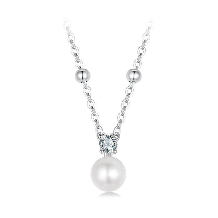925 Sterling Silver Moissanite and Freshwater Pearl Necklace 40+5cm for Women