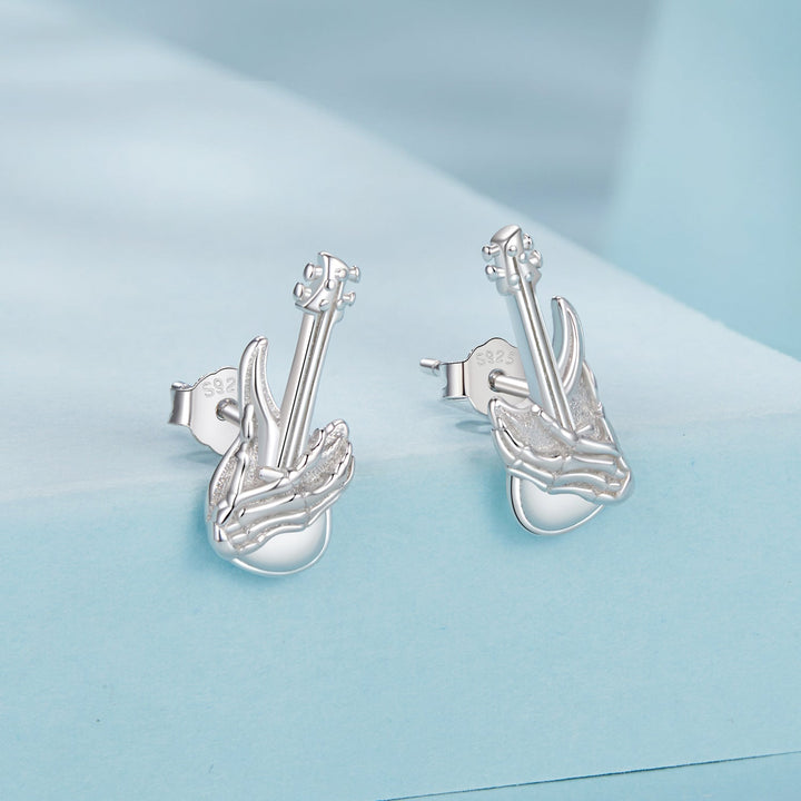 925 Sterling Silver Earrings for Women with White Gold Plating, Size 1.5x0.6cm