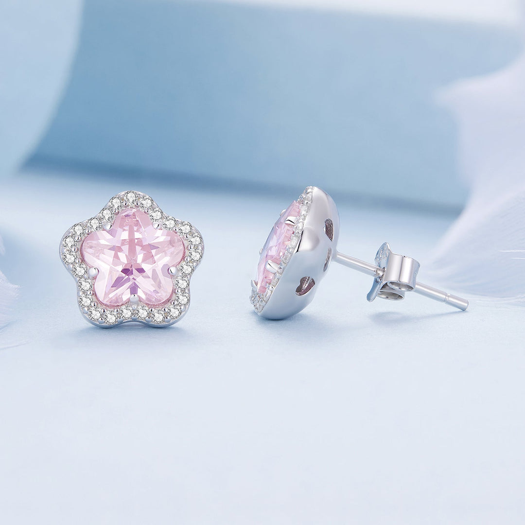 925 Sterling Silver Earrings with Pavé Setting CZ and Transparent Glass for Women