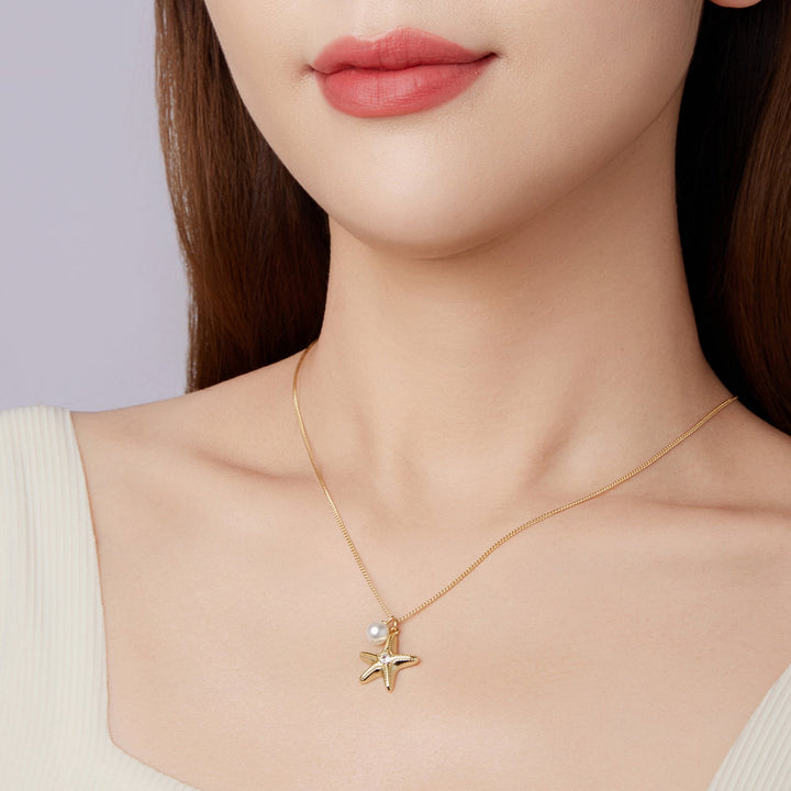 925 Sterling Silver Necklace with Gold Plating, 40+5cm, Featuring Synthetic Pearl &amp; CZ for Women