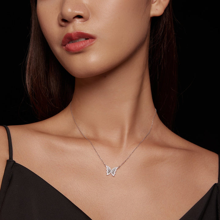 S925 Sterling Silver Plated Nacre &amp; CZ Necklace, 40+5cm for Women