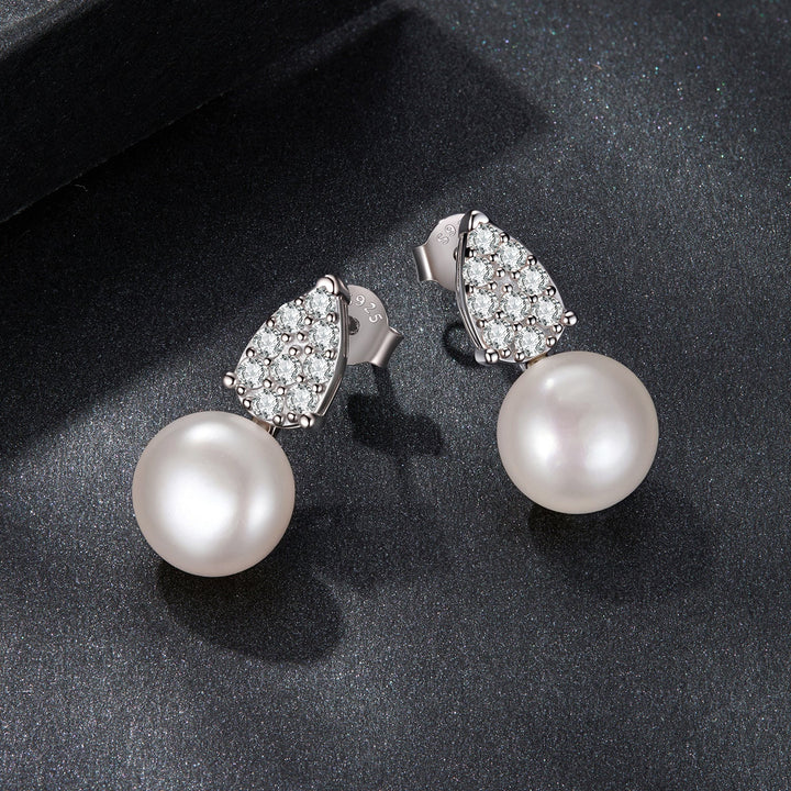925 Sterling Silver 0.023 Carat Moissanite &amp; Freshwater Pearl Earrings for Women