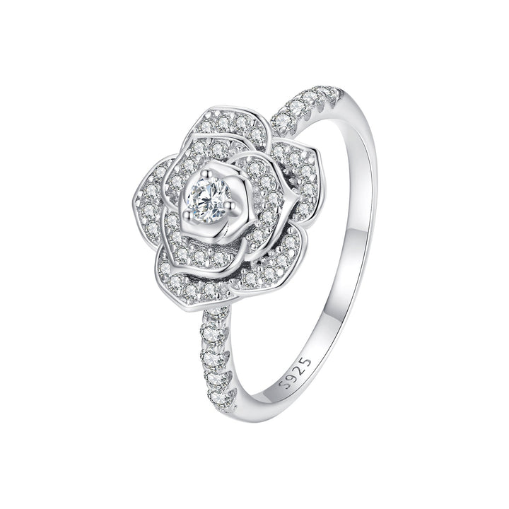 925 Sterling Silver Pavé Set CZ Platinum Plated Ring Size 6 for Women