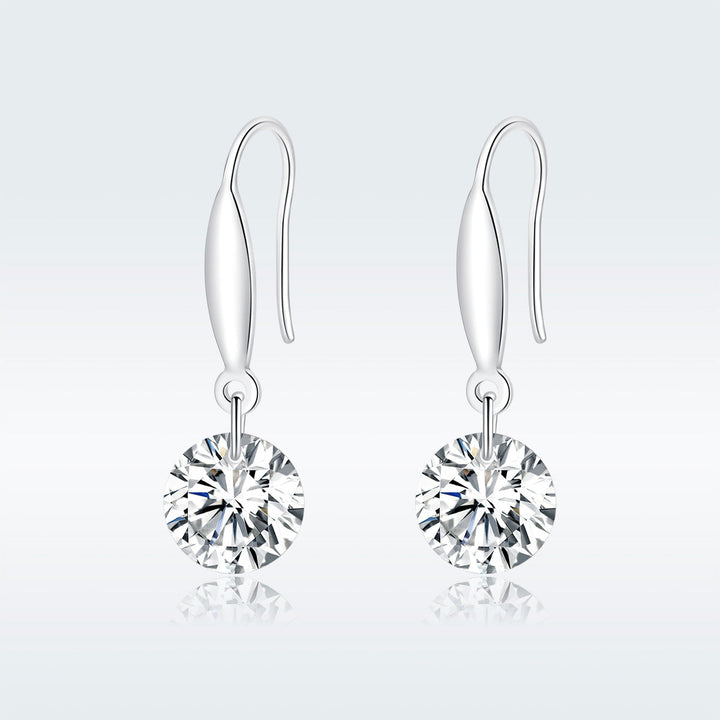 S925 Sterling Silver Earrings 2.6x0.8cm Plated Platinum with Pavé Setting CZ for Women