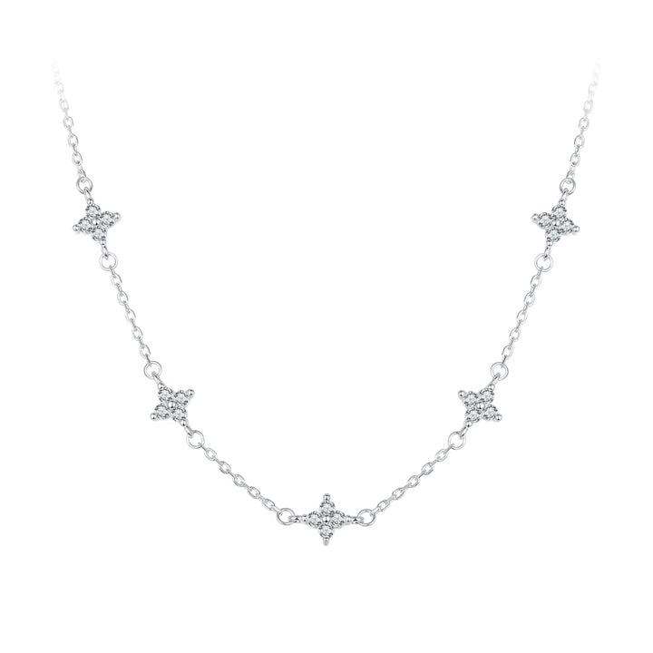 925 Sterling Silver Pave Setting CZ Necklace with White Gold Plating 400mm for Women