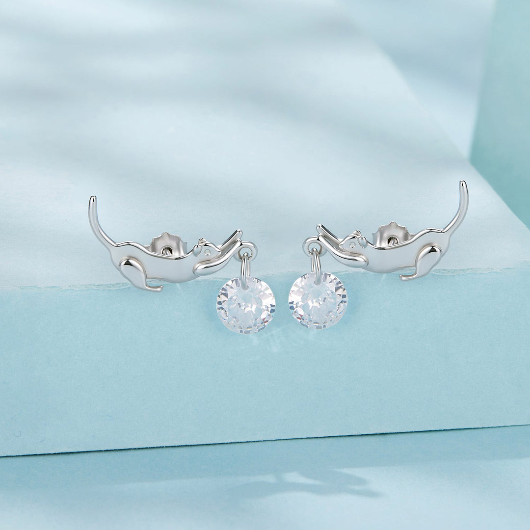 925 Sterling Silver White Gold Plated CZ Earrings 1.6x1.7cm for Women