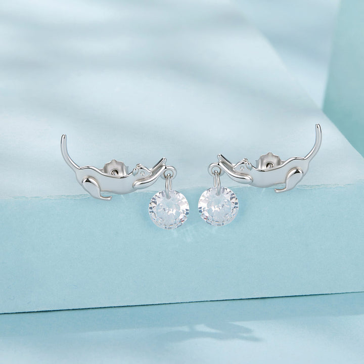 925 Sterling Silver White Gold Plated CZ Earrings 1.6x1.7cm for Women